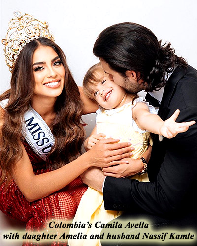 Colombia's Camila Avella with daughter Amelia and husband Nassif Kamle