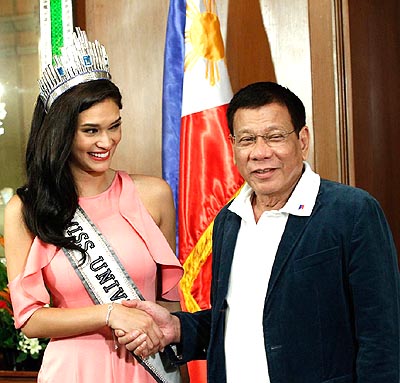 Miss Universe 2015 - Pia Wurtzbach with Rodrigo Duterte, president of the Philippines