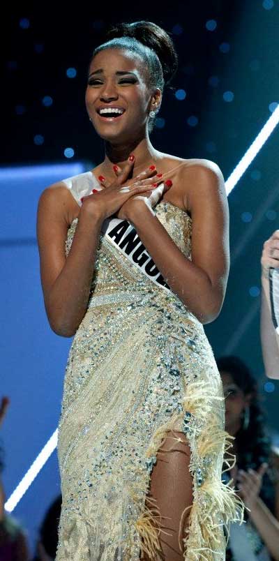 Angola's Leila Lopes reacts to winning Miss Universe 2011