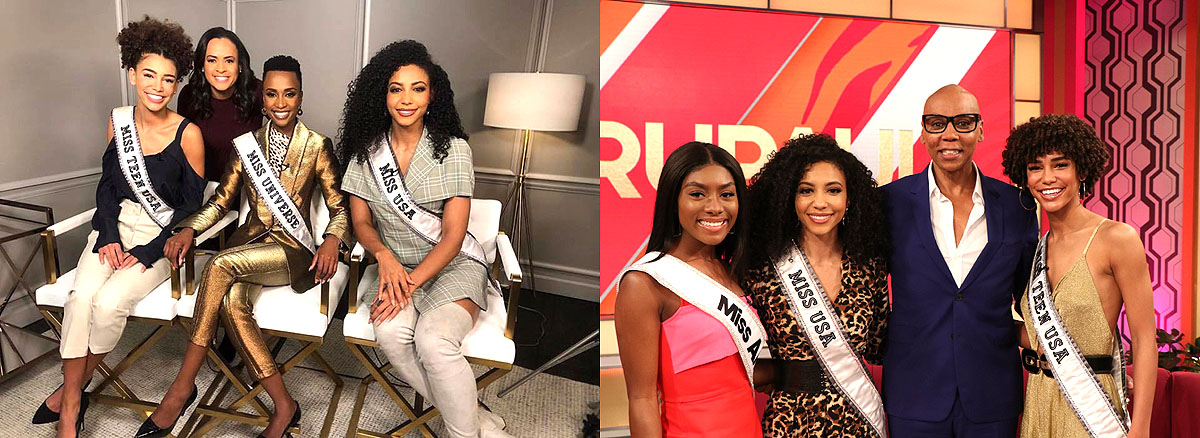 Cheslie Kryst with fellow black titleholders Kaliegh Garris-Miss Teen USA 2019, Zozibini Tunzi-Miss Universe 2019, Nia Franklin-Miss America 2019 and RuPaul