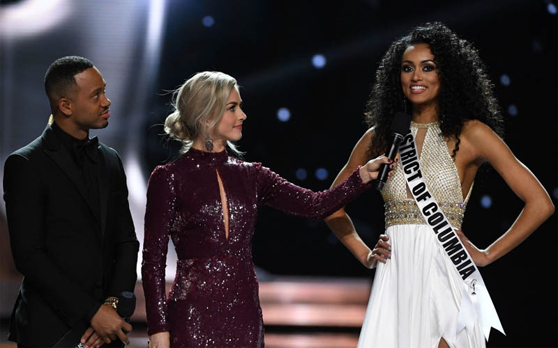 Terrence J, Julianne Hough and Miss USA 2017-Kra McCullough during the question round